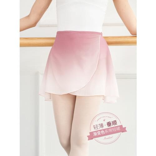 New Lace Up Gradient Ballet Dress with Short Skirt Chiffon Dance Skirts Women Adults Soft Pink Green Costumes