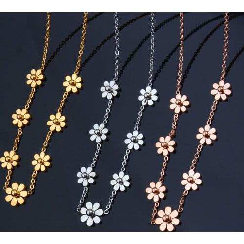 Stainless Steel Necklace Pendant Chain Chocker Gift Women Jewelry Accessory Birthday Present Popular Flowers Geometric Necklace