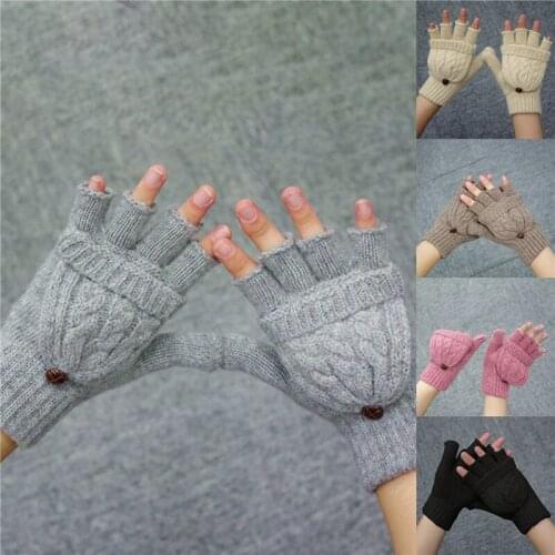 1 Pair Women Hand Warmer Flip Gloves Gift Soft Half Finger Mittens Gloves Knitted Thicken Artificial Wool Thermal Autumn Winter