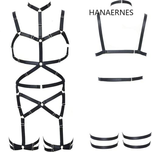 HANAERNES Harness Woman Fashion Pole Dance Womens Body Harness Adjustable Black Bra Punk Collocation Strap Shirt Harness
