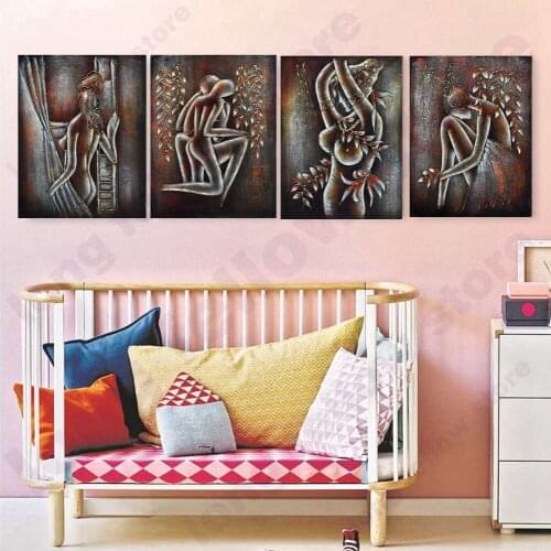 Retro Home Decor Portrait Wall Art Print Bronze Nude Woman Couple Canvas Painting for Office Room Wall Decor Copper Red Dropship