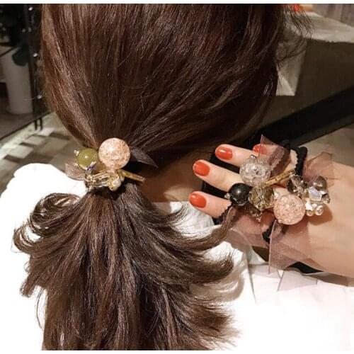 60pcs/lot DIY Simple Multi Pearl Drill Bracelet Rubber Band Elasticity Bowknot Ponytail Hair Bands Styling Tool Accessory HA1659