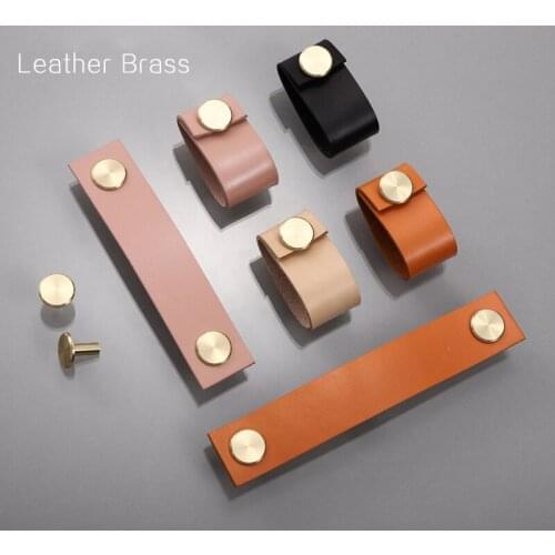 Handmade Leather Pull Brass Handle Europe Style Soft Minimalist Door Cupboard Drawer Kitchen Cabinet Dresser Knobs Furniture Ha