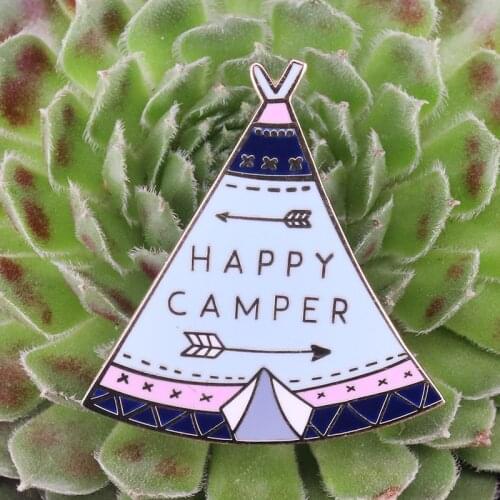 Happy Camper Lapel Pin camping gift travel adventurer Badge Enamel pin