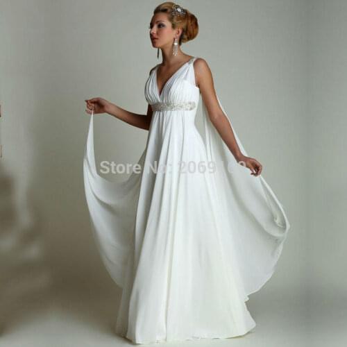 Greek Style Wedding Dresses with Watteau Train 2020 Sexy V-neck Long Chiffon Grecian Beach Maternity Bridal Gowns Grecian