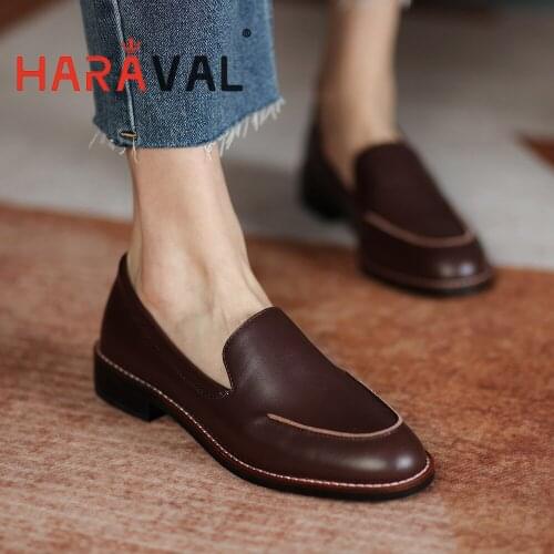 HARAVAL Women Pumps Shoes Mary Janes Round Toe Office & Career Classics Black Brown Solid Sewing Slip-On Pumps Shoes Women B373