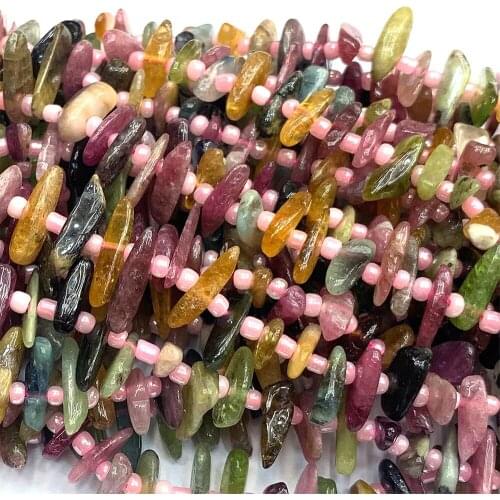 Veemake Tourmaline Slabs Slices Stick Teeth Drill Side Comb Beads For Jewelry Making Natural Necklace Bracelets Earrings 06897