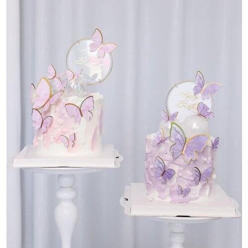 Diy Cake Decoration Happy Birthday Theme Butterfly Paper Cake Topper Pink Purple Fairy Butterfly Cake Decoration Inserts
