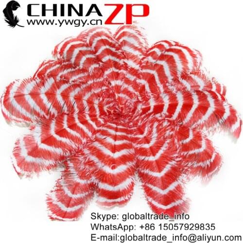 CHINAZP Factory 70-75cm (28"-30") Wholesale 50pcs/lot Fantastic Party Decoration Red and White Striped Cheap Ostrich Feather