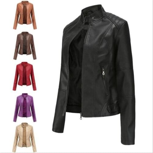 Womens leather jacket thin spring autumn ladies motorcycle wear large size stand collar куртка женская весна куртка женская