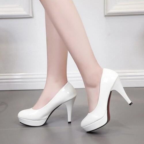 Red Hot Women Pumps Shoes Women PU Leather Shallow Slip-On Round Toe High heels Wedding Party Derss shoes Mujer Plus size 34-42
