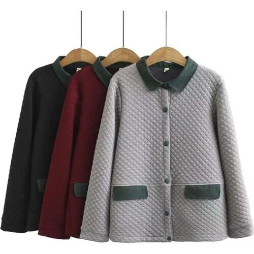 2020 New Arrival Winter Women Casual Loose Single Breasted Turn-down Collar Coat Warmth Long Sleeve Patchwork Coats W208