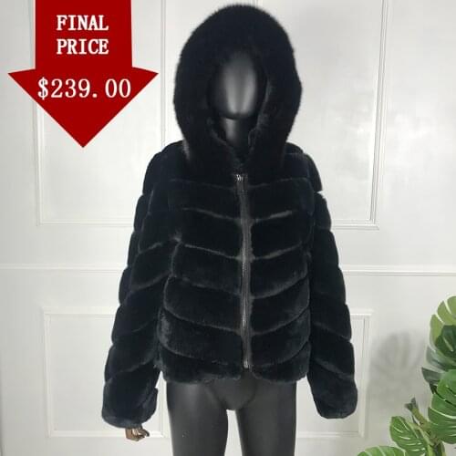 Winter Coat Hooded Rabbit Fur Jacket Fox Fur Collar 2020 Women New Fashion Warm Outerwear