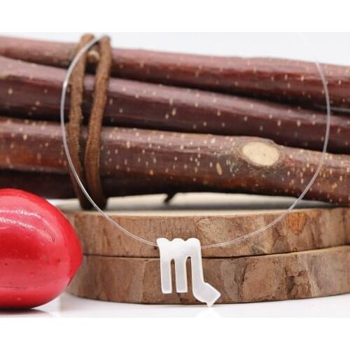 1pc Free Shipping Mother of Pearl 12 zodiac Transparent Nylon Chain 925 silver clasps MOP Nylon zodiac Necklace for gift