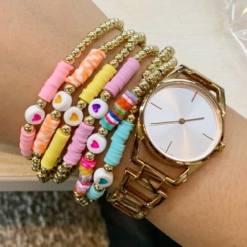 1PC Bohemian Elastic Wristband Girls Gift Soft Clay Women Bracelet Love Round Beads Girls Accessories