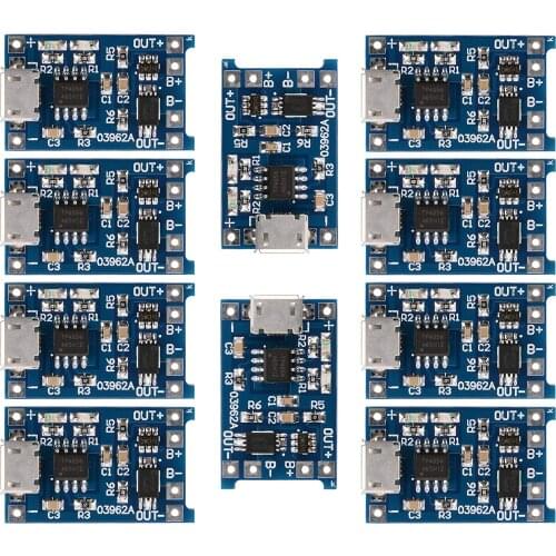 10pcs Micro USB 5V 1A TP4056 18650 Lithium Battery Charger Module Charging Board with Protection Overcharge Over-Discharge Over