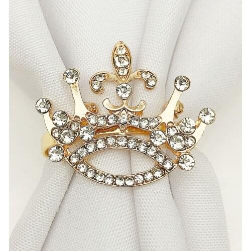 12pcs/lot European Napkin Ring Crown Napkin Ring Diamond Napkin Buckle Wedding Western Meal Cloth Ring Desktop Decoration