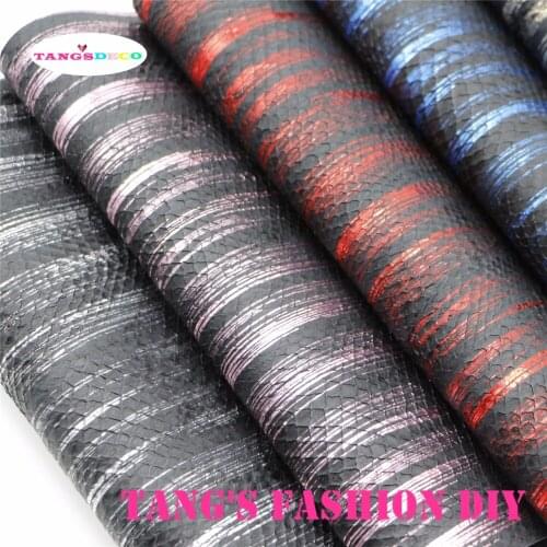 21pcs---20X22CM DIY Hair Bow Material Pearly Blakc Snake With Metal Lines Embossed Synthetic Faux PU Leather