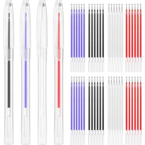 4 Pieces Heat Erasable Fabric Marking Pens Heat Erase Pens with 48 Refills for Quilting Sewing and Dressmaking