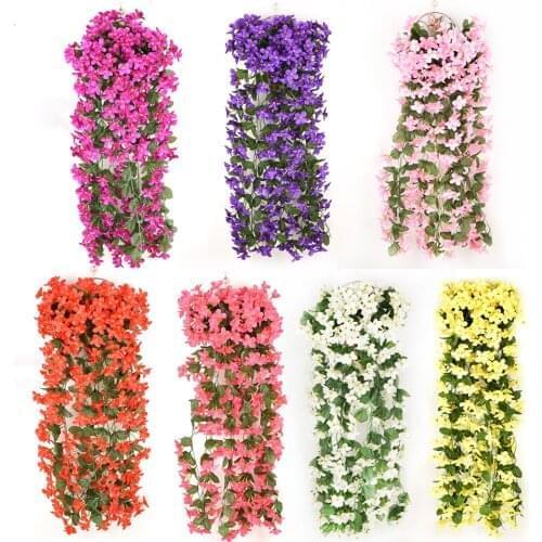 5 Petals Orchid Artificial Flower Simulation Fake Plant Vine Garland Door Wall Hanging Basket Flower Wedding Party Home Decor