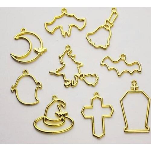 5pcs Halloween Pumpkin Head UV Resin Open Bezels Metal Frame DIY Charms Jewellery Fillings Pendant Accessory Handmade Stuff Art