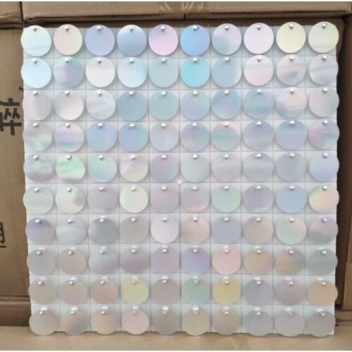 50pcs 30cm*30cm White Background Board with PET Silver Hologram Round Sequins For Wedding Backdrops Decorative Plate Panels