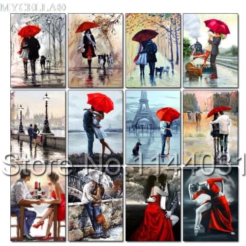 DIY Diamond Painting Cross Stitch Couples Wall Sticker Diamond Embroidery Full Diamond Mosaic Crafts Umbrellas Lovers Home Decor