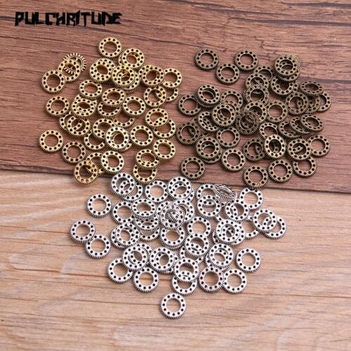 60PCS 10mm Three Color Vintage Metal Zinc Alloy Steampunk Mini Gear Charms Fit Jewelry Pendant Charms Makings