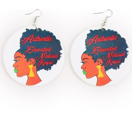 Bohemian Vintage African Headwrap Woman Wood Drop Earrings Afrocentric Ethnic Boths Side Painting Jewelry for Blacks Gifts