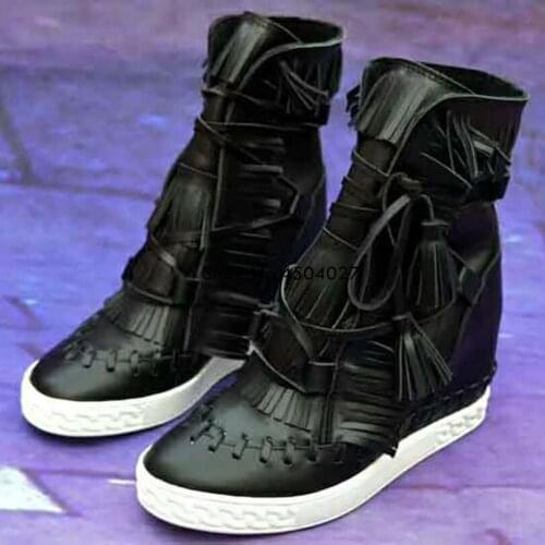 Fashion Height Increasing Shoes Women Tassel Fringe Ankle Boots For Women Autumn Boots Women Shoes Ladies 35-41