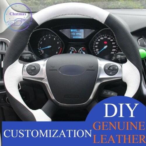 For Ford Focus 3 2012-2014 KUGA 13-16 White Black Leather Steering Wheel Cover Anti-slip fit all season comfort touch sense