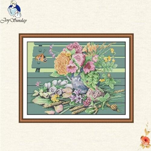 Flowers on the chair cross stitch DIY Handmade Needlework Counted 14CT 11CT DMC Printed Embroidery Kit Set Home Decoration NEW