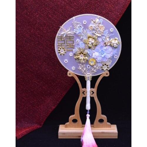 Photographed props wedding room decoration Chinese wedding bouquets Wedding Bride Handheld Fan Circular Flower Fan