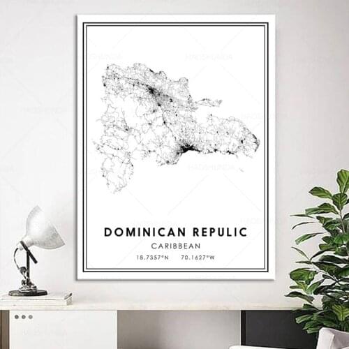 World City Map DOMINICAN REPUBLIC Wall Art Black And White Posters Prints Canvas Painting Picture For Living Room Decor framed