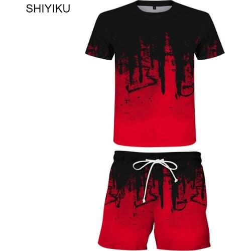 SHIYIKU Summer T-Shirt Beach Shorts Two-Piece Sets 3D Inkjet Brand Mens Clothing Suit Large Size Outdoor Fitness Running Sets
