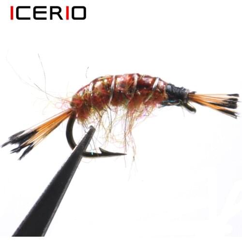 ICERIO 6PCS Shrimp Scud Cezch Nymphs Tying Hook Trout Fishing Fly Lures