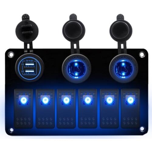 3&6 Combinat Switch Aluminum Plate Dual USB Socket Voltmeter Rocker Powerswitch Modified RV Yacht All 12/24V Vehicle Accessorie