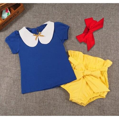 Baby Clothing Sets Girls summer 3PCS clothes headbands +short T-shirt + short cute baby pants