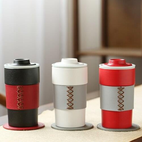 Mug filter coffee cup ceramic cover high face water cup womens gym tea separate cup tea water cup