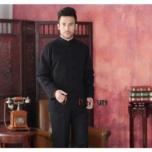 Free Shipping Novelty Black Mens Tang Suit Classic Chinese Style Top Hidden Dragon Jacket Button Coat S M L XL XXL XXXL