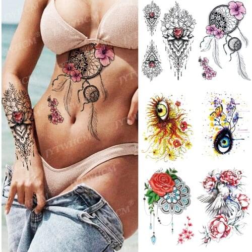 Summer Waterproof Temporary Tattoo Fake Sleeve Sticker Big Picture Body Makeup Eye Henna Female Fashion Flower Art Flash Tattoos