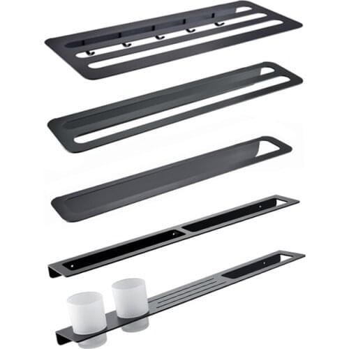 Matt Black Bathroom Hardware Accessories Long Double Towel Bar Rack Holder Shower Bath Hanger Modern