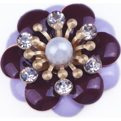 MB502 flower PINK purple green crystal copper 18mm metal snap button jewelry DIY bracelet