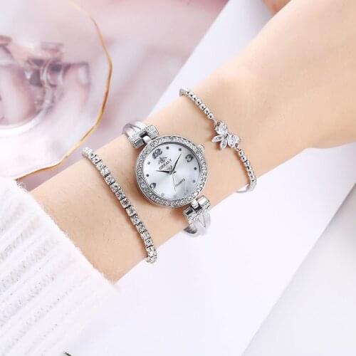 Fashion trend personality leisure simple diamond bracelet quartz watch + bracelet set (3pcs/set)