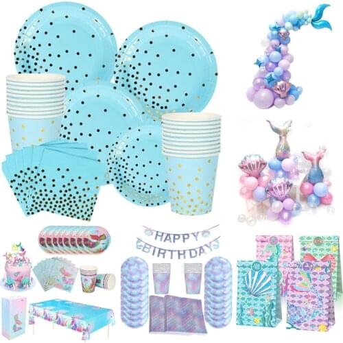 Mermaid Decorations Set Balloons Tableware Mermaid Birthday Party Supplies Girls Favors Under the Sea Theme Decor Globos