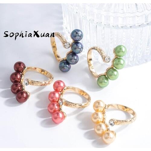 SophiaXuan Hawaiian Unusual Finger Rings Gold Plate Colorful Pearl Zircon Ring Fashion Ring 2021 Trend Accessories for Women New