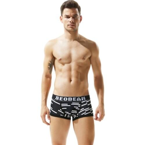 SEOBEAN New Mens Cotton Underwear Youth Sexy Sports Low-Waist Striped Breathable Boxers