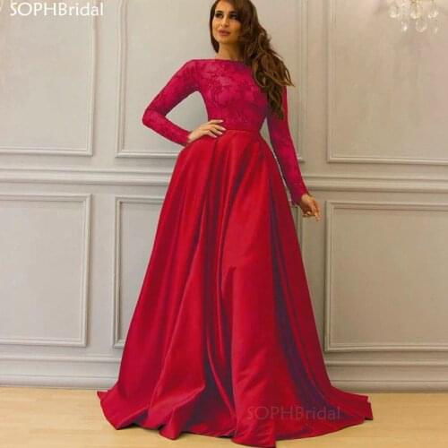 New Arrival Muslim Evening Dress Long Sleeves Satin Appliques Prom Dress Dubai Ormal Dress Saudi Arabic Gowns Robe de Soirée