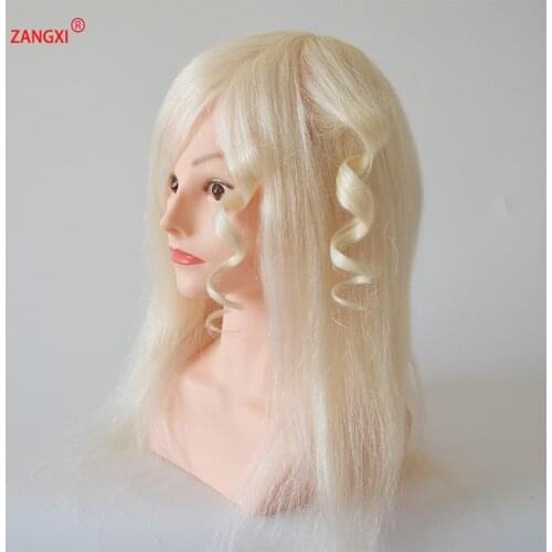 18" 100% Real Goat White Hair Hairdressing Head High Grade Dummy Head For Salon Female Hairdresser Training Head With Shoulder