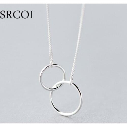 Casual Double Circle Necklace 925 Sterling Silver Necklace Accesorios Mujer Initial Eternity Interlocking Hoop Infinity Pendant